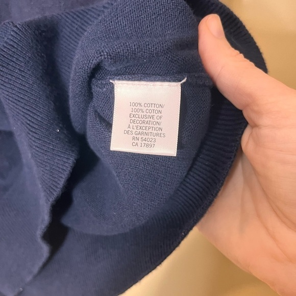 Banana Republic Cotton Ruffle Neck Short Sleeve Sweater Navy Size Small Preppy - Picture 7 of 9
